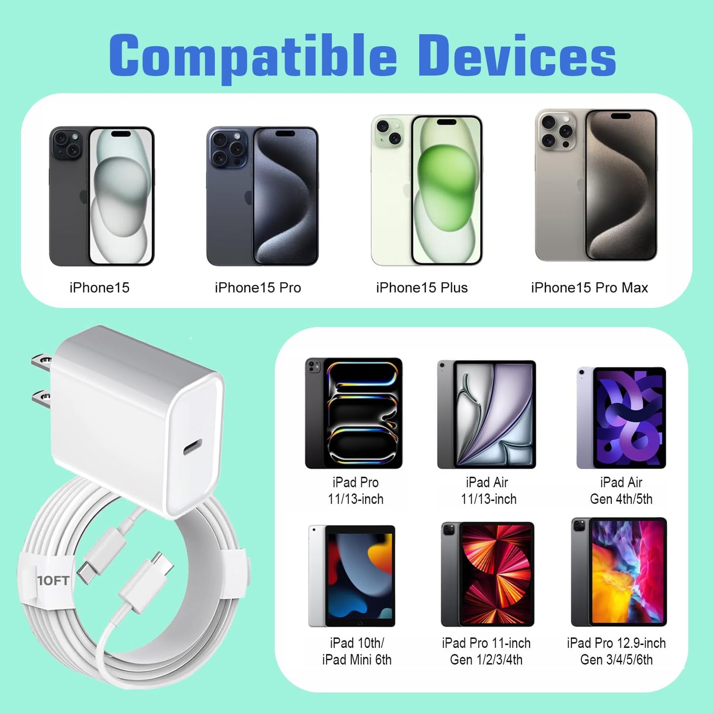 iPhone 15 Charger Fast Charging, 3Pack 20W USB C Fast Charger Plug 10ft USB C to USB C Cable Cord Compatible iPhone 15/15 Pro/15 Pro Max/15 Plus,iPad Air M2 11/13inch,iPad Pro M4 11/13inch,iPad Air4/5