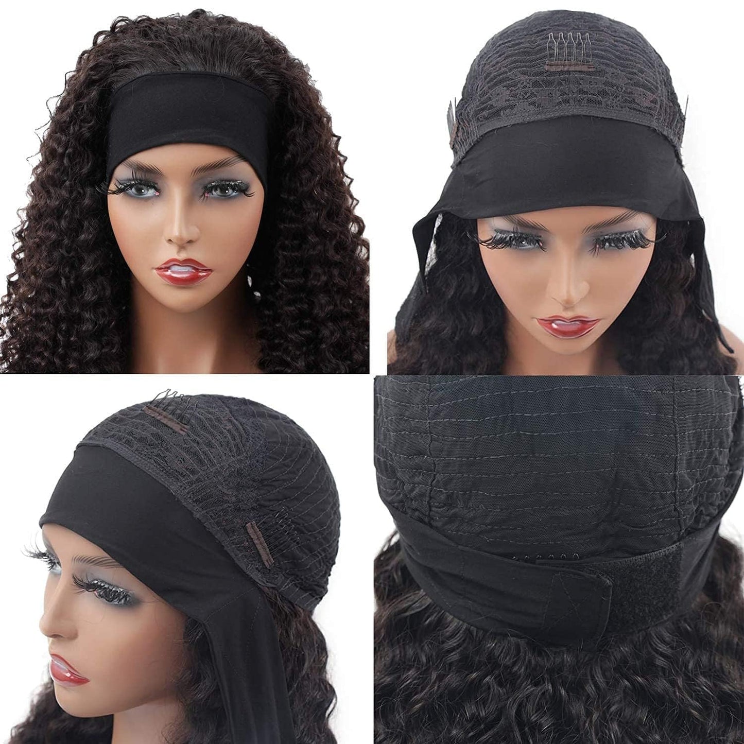 Unvizossa Headband Wig Human Hair Deep Wave 20 Inch Curly Headband Wigs for Black Women Glueless None Lace Front Wig Brazilian Virgin Human Hair Natural Color 150% Density