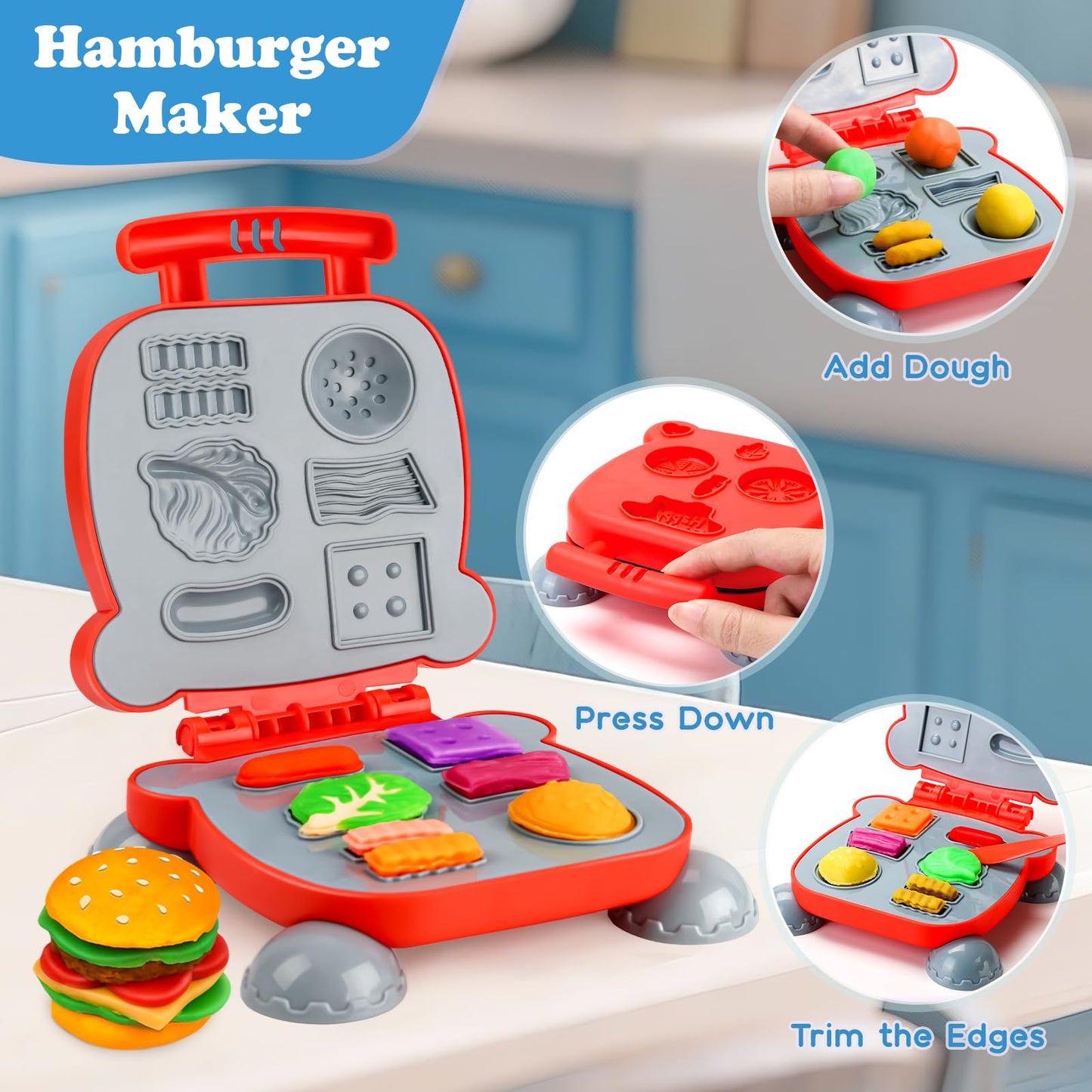 Aprilwolf 3 in 1 Dough Sets for Kids Ages 3-4-8, Hamburger Maker Machine Boys Girls
