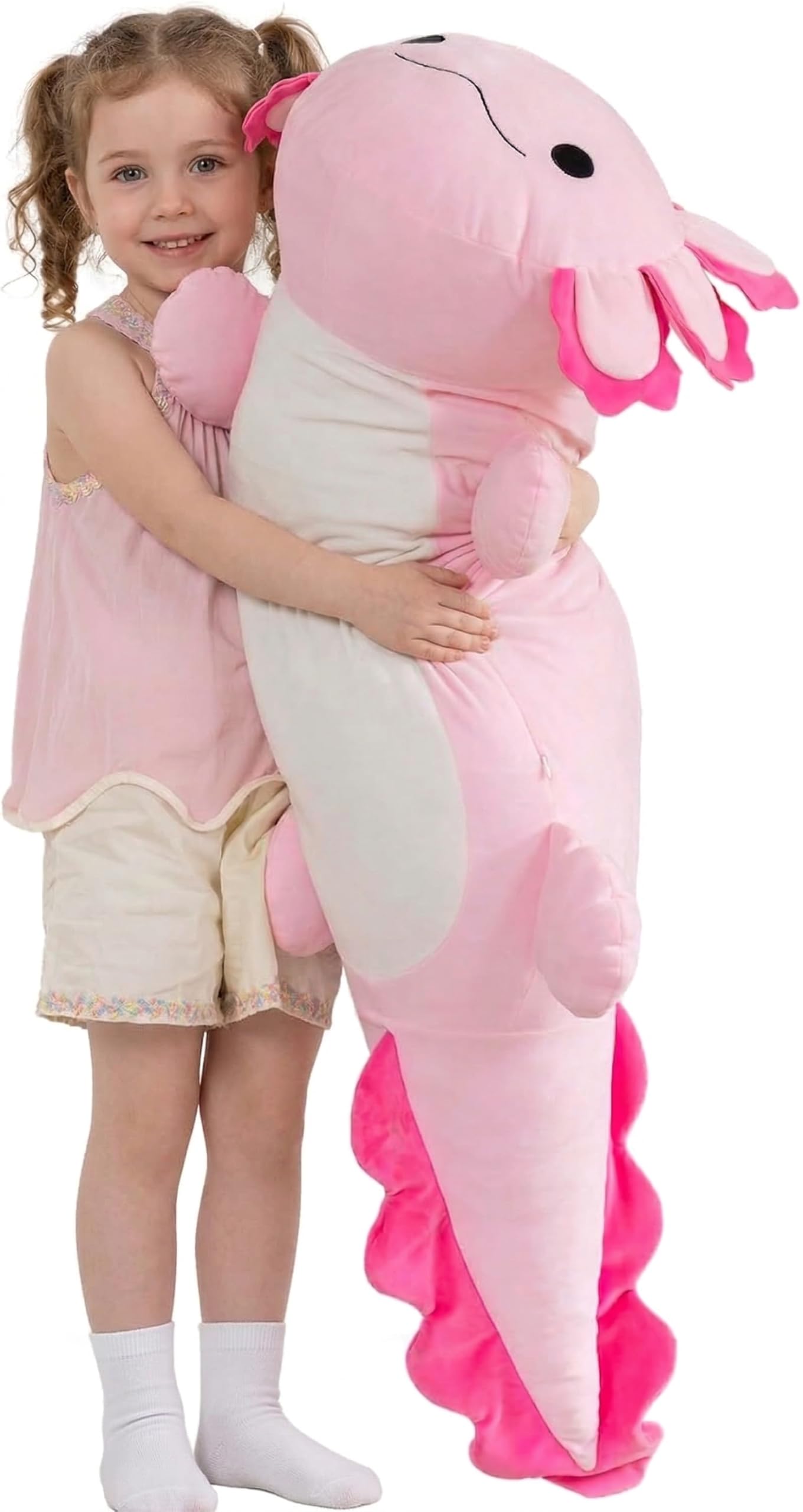MaoGoLan Giant Axolotl Stuffed Animal, Ultra Soft 47 Inch Pink Salamander Body Pillow Plush, 4 Feet Jumbo Plushie Gift for Kids, Axolotl Lovers, Home Decor