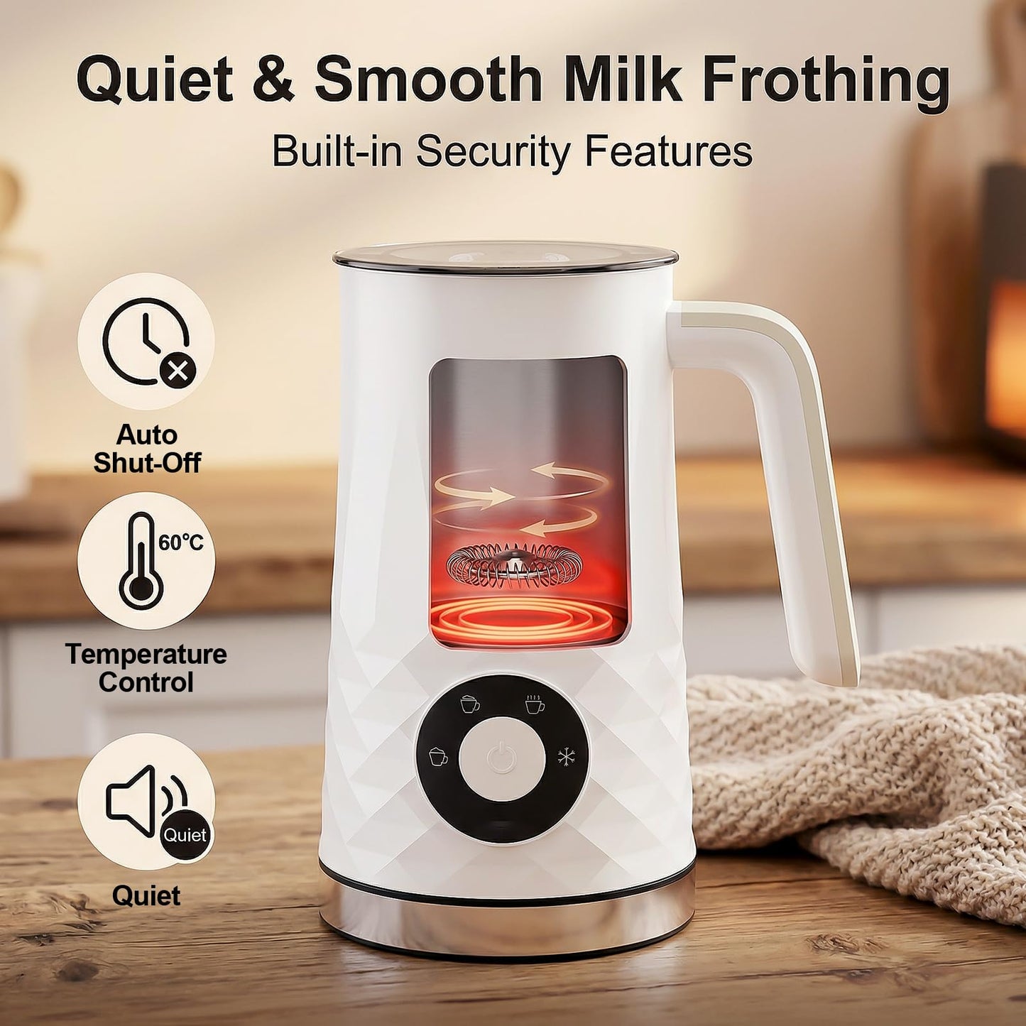 COFUN Milk Frother, 4-in-1 Electric Milk Frother and Steamer, 11.8oz Automatic Hot & Cold Foam Maker, Dishwasher Safe, Quiet Operation for Coffee, Latte, Cappuccino, Hot Chocolate (White)