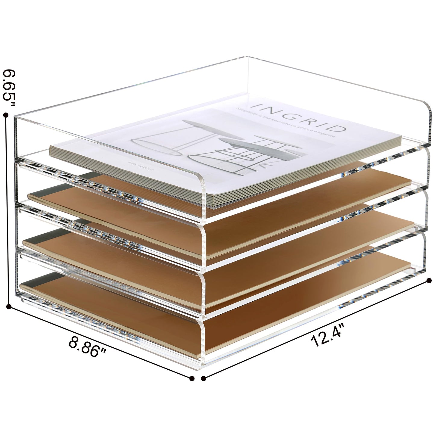 SANRUI 4 Tier Clear Desk Paper Letter Organizer Trays, A4 Stackable File Document Tray, Acrylic Desk Organizers and Accessories Sorter, Workspace Office Supplies Organizers,12.4inx8.86inx6.64in