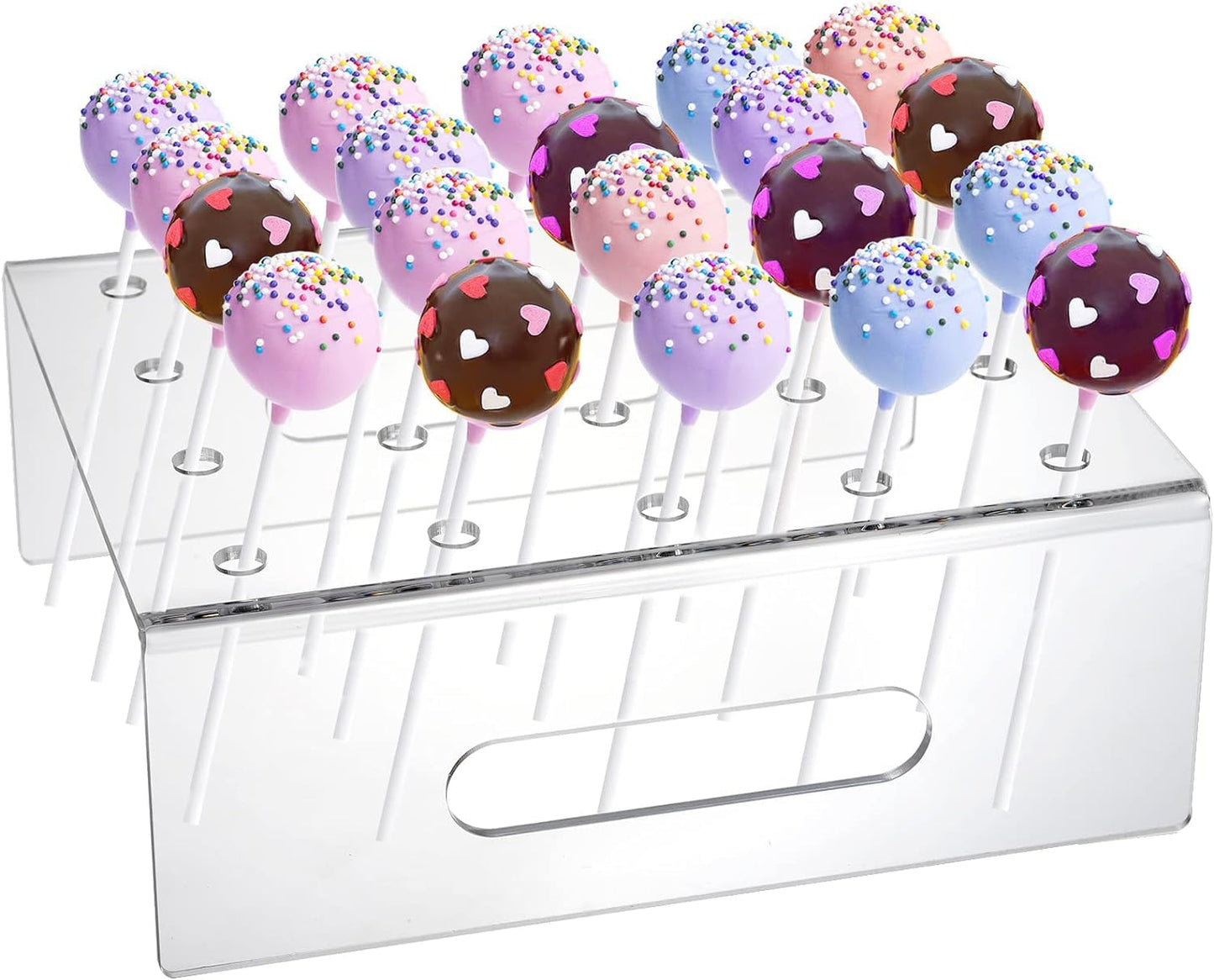 58 Pcs Push Cake Pop Containers Clear Plastic Acrylic Display Stand Set Includes 2 Pcs 20 Hole Cake Pop Holder and 56 Push Pop Containers Shooter Cups with Lids for Birthday Weddings