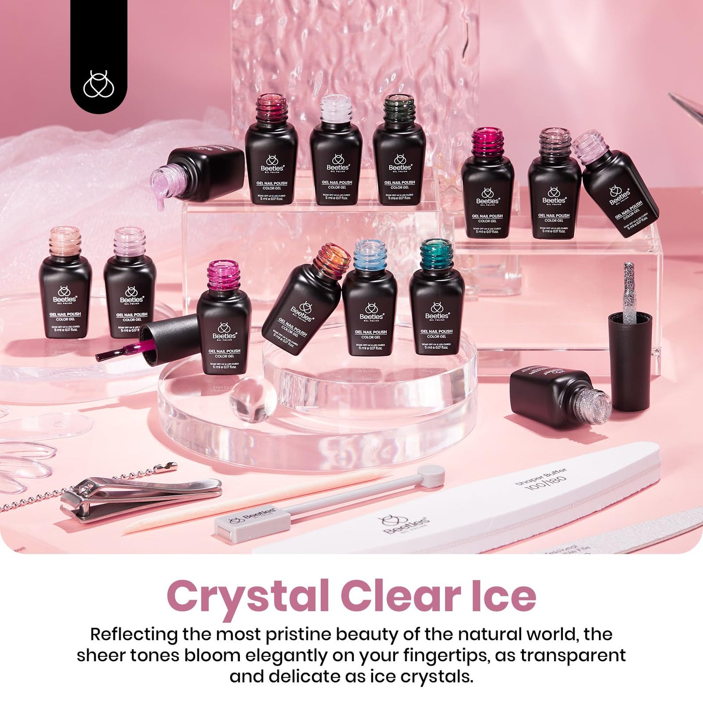 beetles Gel Polish 53 PCS Gel Nail Polish Set, 36 Colors Gel Polish Jelly Pink Milky with Base Coat Glitter Top Matte & Stars Top Coat Gel Red Crystal Ice Collection Valentines Day Gifts for Her