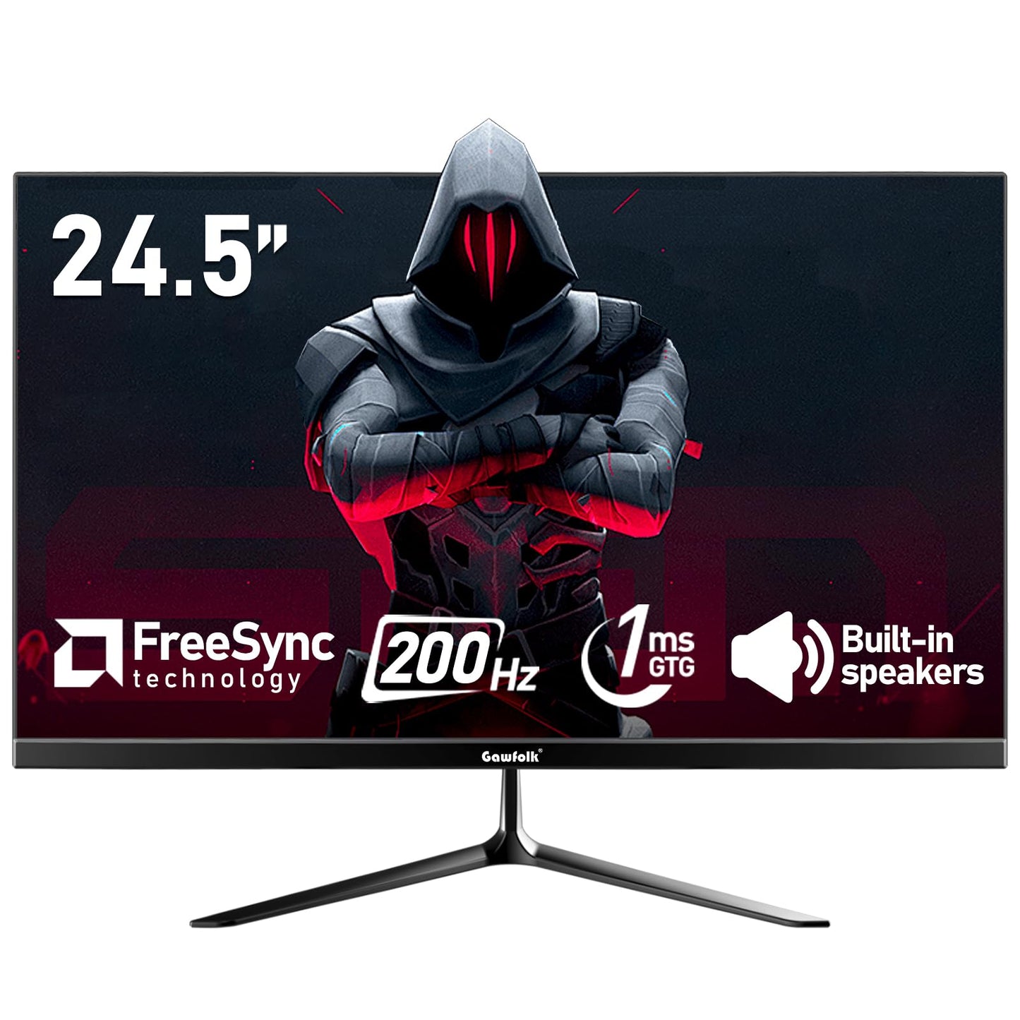 Gawfolk 24.5 Inch PC 200Hz Gaming Monitor, FHD 1080p screen, Built-in speakers,1ms without Bezel, freesync, 99% sRGB, 178 ° Angle View, HDMI、DisplayPort, Compatible with wall mounting 75*75MM - Black