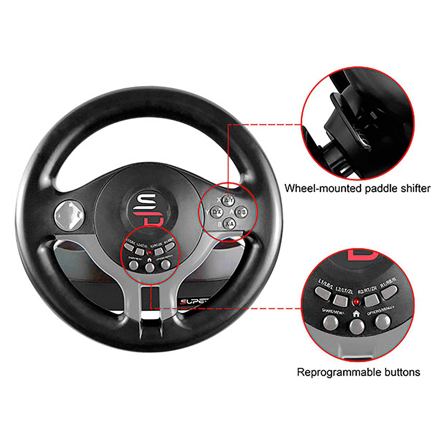SUBSONIC Superdrive - SV250 Racing steering wheel with pedals and gearshift paddles for nintendo Switch - Ps4 - xbox Seie X/S, Xbox One - PC