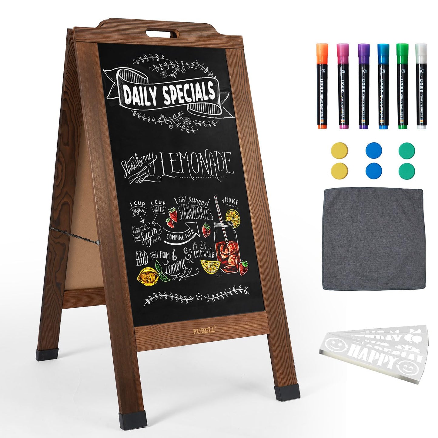 Magnetic Sandwich Board Sign - 40 x 20 Inches Brown Large Wooden A-Frame Chalkboard, Double-Sided Outdoor Easel Display for Sidewalk, Restaurant, Cafe, Shop, Wedding, Party or Business