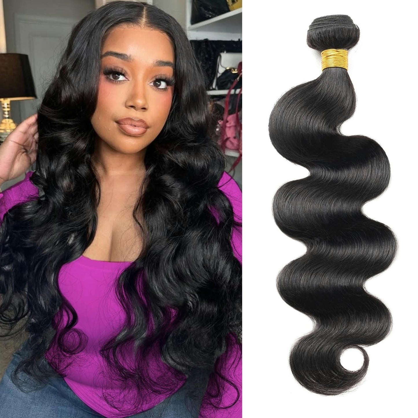 12A Human Hair Bundles 24 Inch Body Wave Bundles Human Hair 100% Unprocessed Brazilian Virgin Weave Bundles 1 Bundle Real Natural Black Wavy Human Hair Extensions 1B Bundles for Women