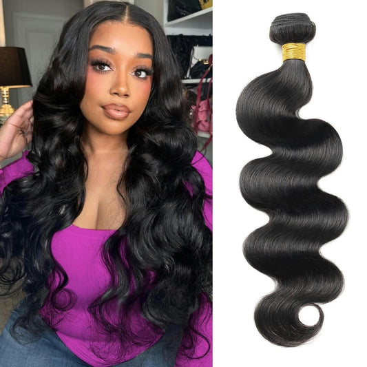 12A Human Hair Bundles 24 Inch Body Wave Bundles Human Hair 100% Unprocessed Brazilian Virgin Weave Bundles 1 Bundle Real Natural Black Wavy Human Hair Extensions 1B Bundles for Women