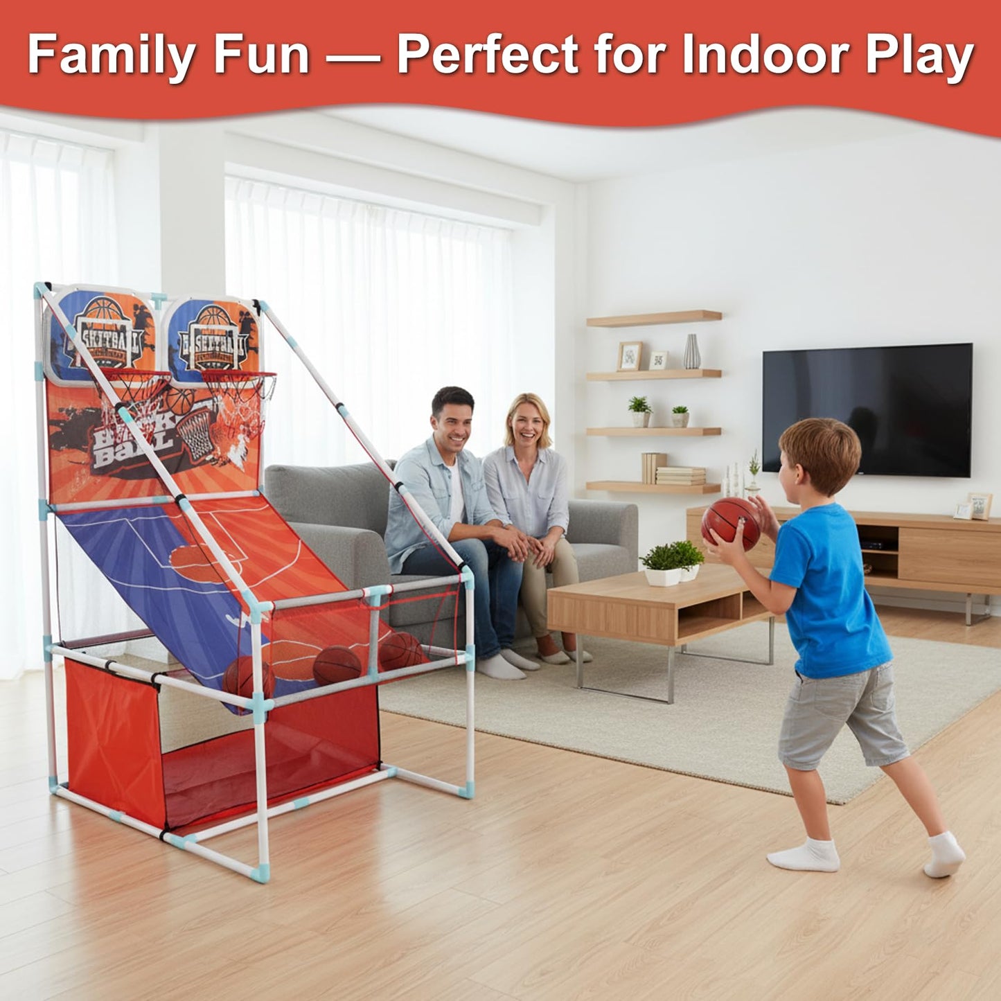 grnpeak Basketball Arcade Game, Kids Double Basketball Hoop with Balls & Pump, Fun Sports Game for Boys Girls, Gift for Kids Ages 4+