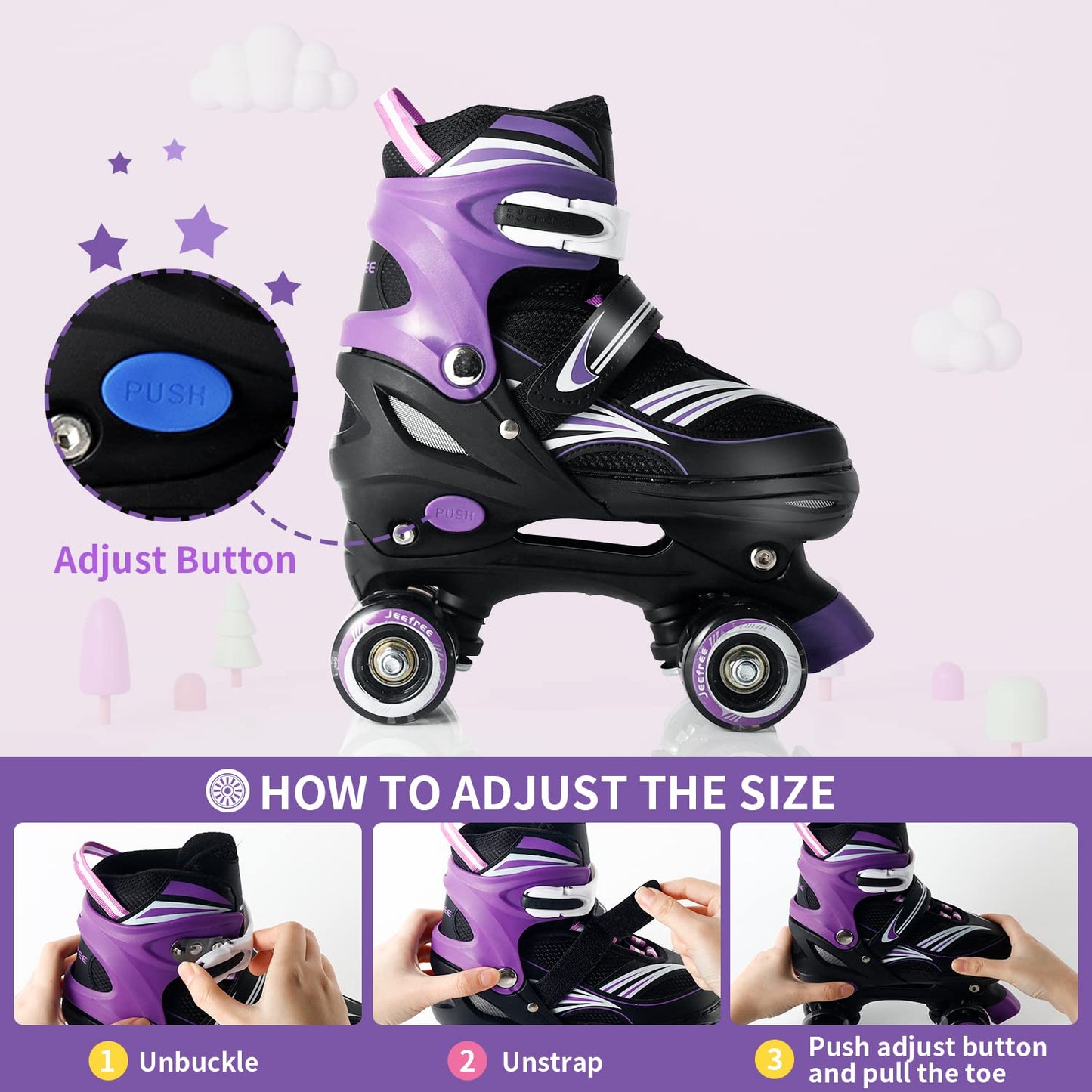 Rainbow Unicorn 4 Size Adjustable Light up Roller Skates for Girls Boys for Kids，All 8 Wheels of Girl's Skates Shine,Safe and Fun for Kids