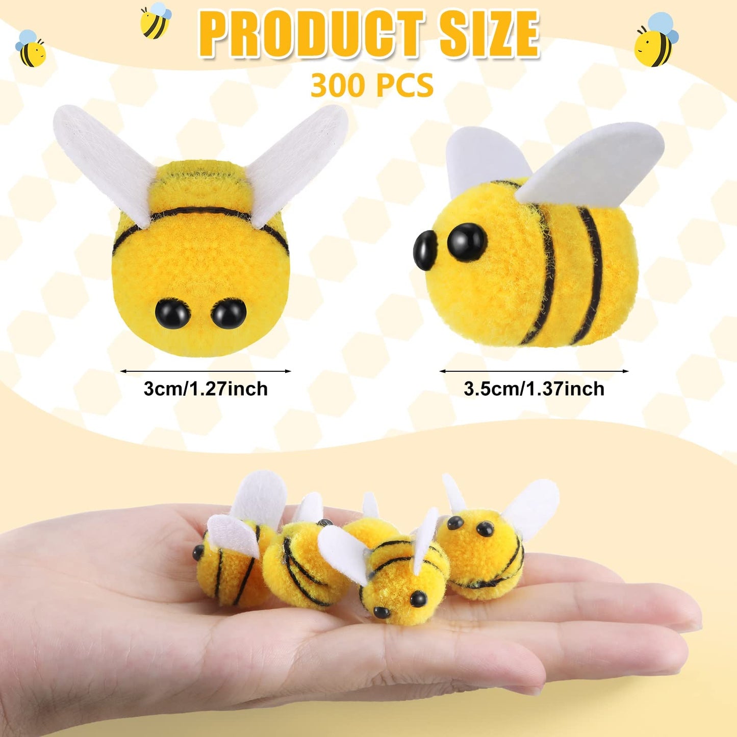 Yunsailing Felt Bees Bulk Craft Ball Bees Cute Plush Bees for Crafts DIY Baby Shower Gender Reveal Gift Bee Themed Party Decoration(100 Pcs)