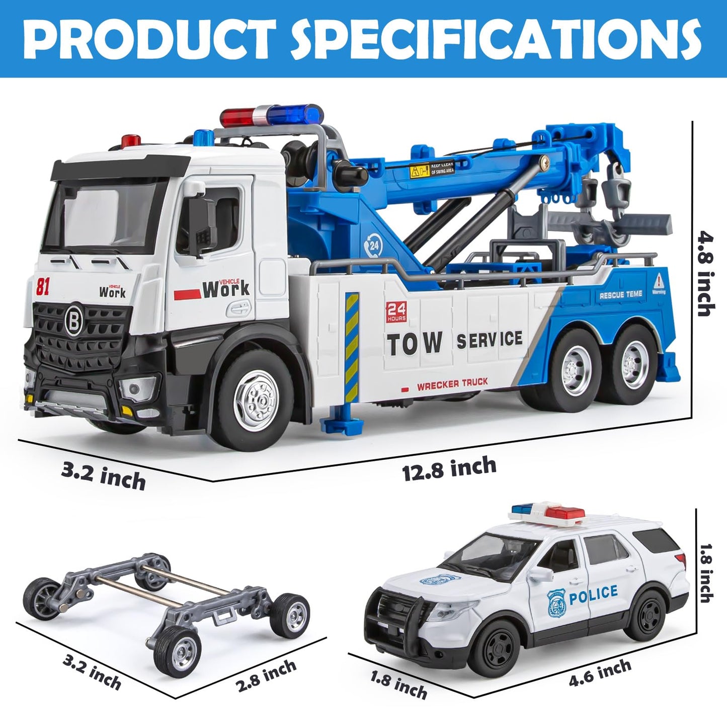 HAPYAD Tow Truck Toy for Kids, Metal Tow Truck with Crane Toy Model with Lights and Sounds, Construction Vehicles for 3 4 5 6 7 8 Years Old Boys