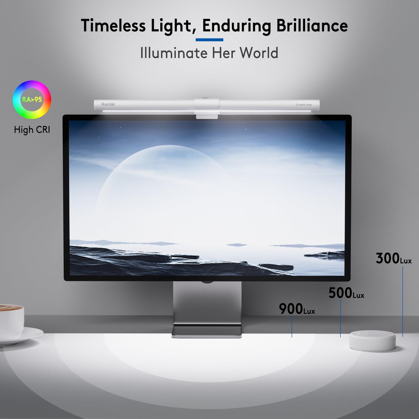 Quntis Monitor Light Bar with Remote, Eye-Care No Glare, Space Saving Home Office Desk Lamp, White, Stepless Dimming, Easy Setup LED Computer Light Backlight for Curved Gaming Monitors Reading Study
