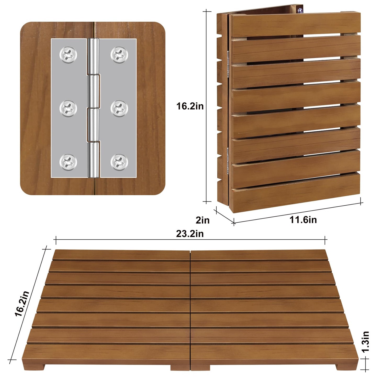 Teak Shower Mat - Foldable Wood Bath Mat, Floor Mat for Bathtub, Door, Spa, Sauna, Pool, Ideal for Indoor Outdoor