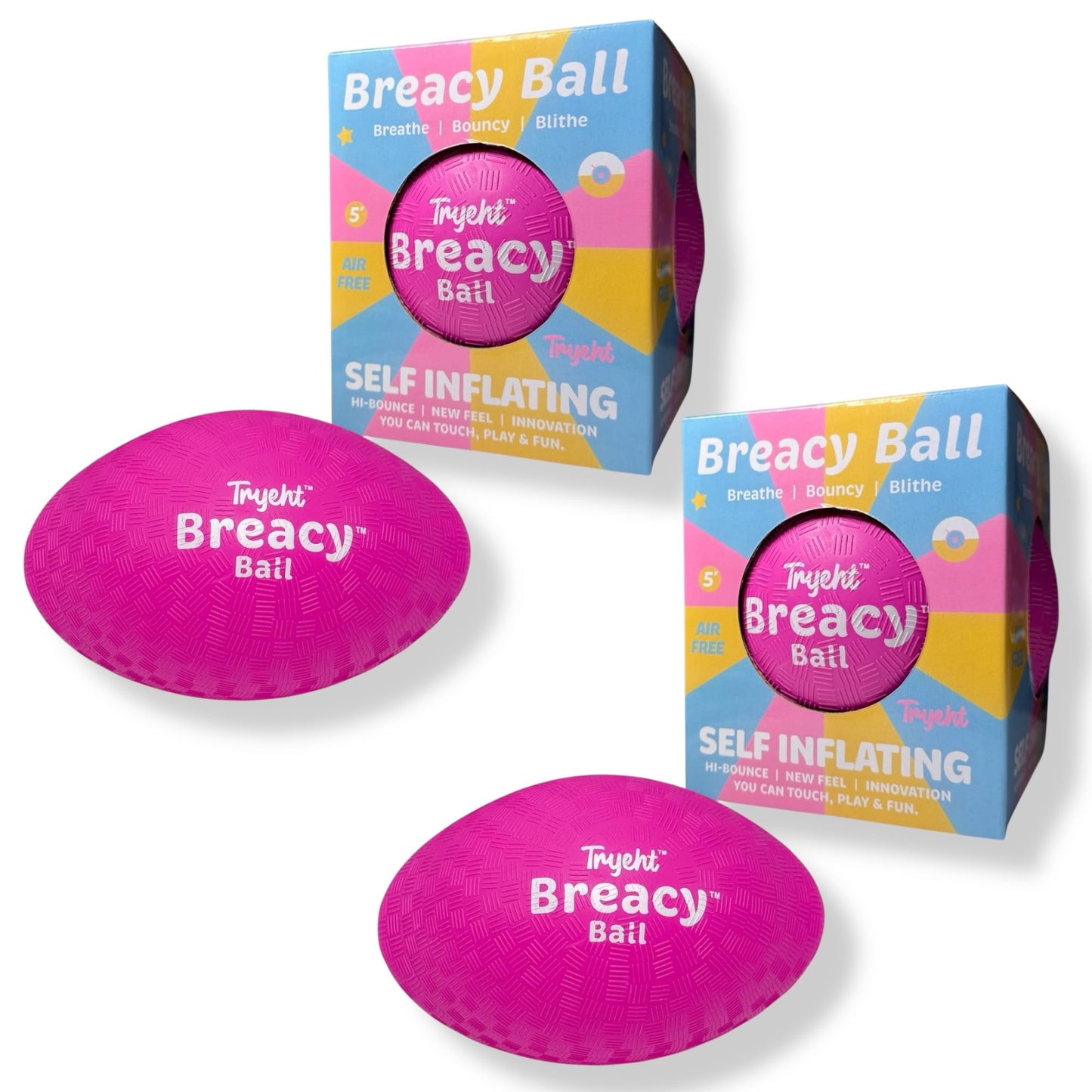 Tryeht Self Inflating Playground Ball 5″, 2 Pack, Neon Purple Breacy Ball, Self Inflating Bouncy Ball, Never Need Pump for Kickball, Playground, Handball, Square and School