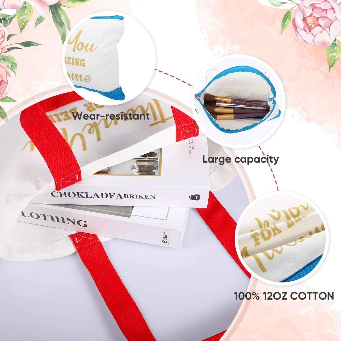 Clysee 24 Pcs Thank You Gifts for Women - Inspirational Teacher & Nurse Appreciation Canvas Makeup Bags