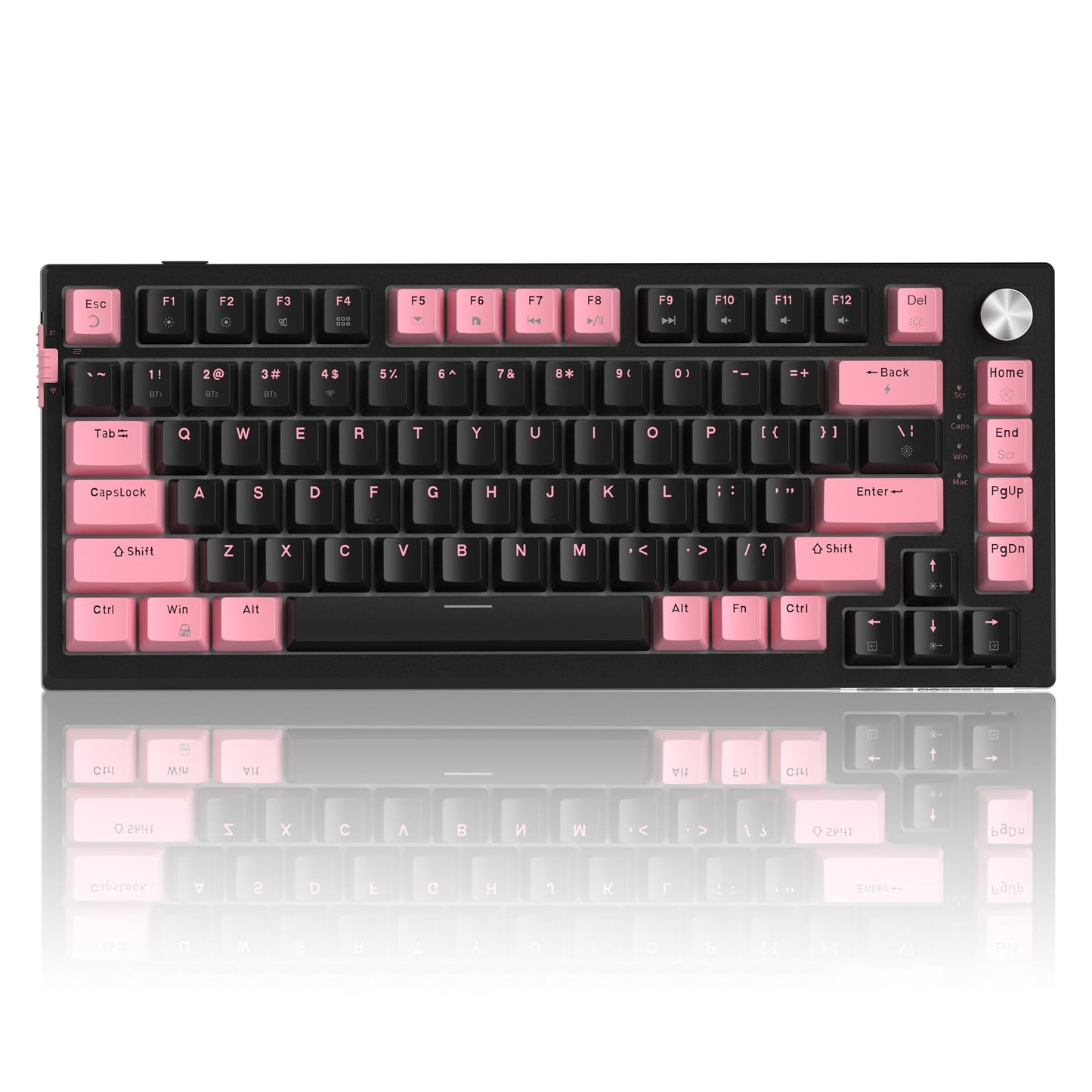 MageGee SKY81 75% Wireless Gasket Mechanical Gaming Keyboard, Hot Swappable RGB Custom Creamy Keyboard w/ 5-Layer Padding, BT/2.4G/USB-C, Knob Control, NKRO for Win/Mac (Pink&Black, Blue Whale Switch)