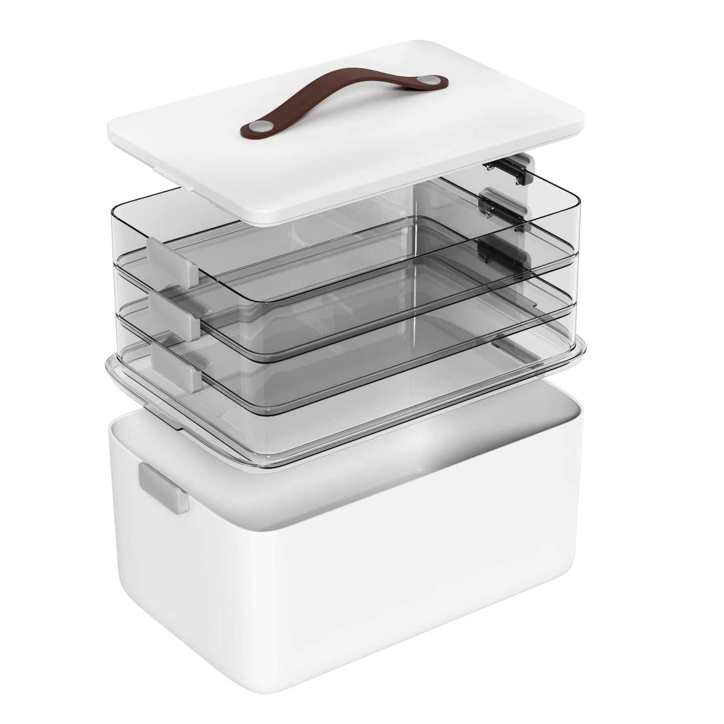 MOPALL 4-Tier Medicine Organizer Storage Box, Portable Latch Bin with Lid and Leather Handle, Cabinet Closet Organization for Home Office, Pill Bottle, First Aid, Sewing, Art, Craft