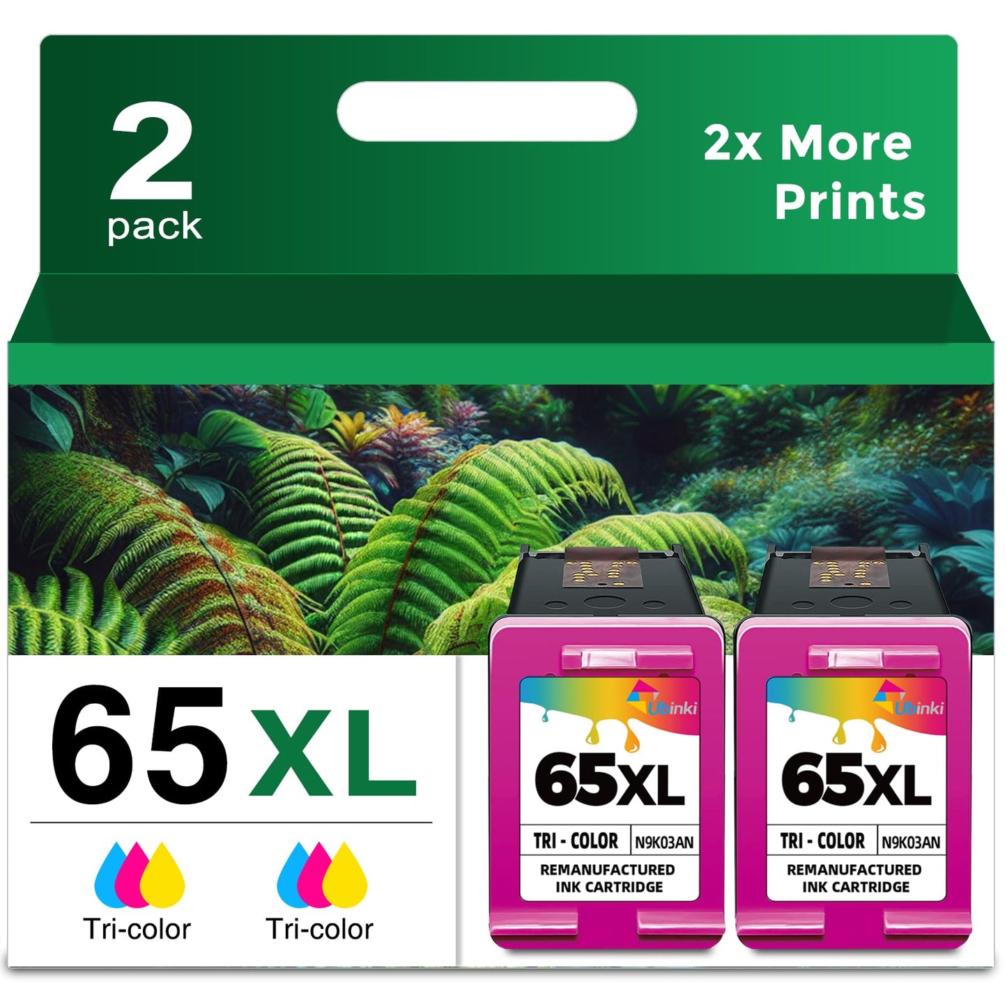 Ubinki 65XL Remanufactured Ink Cartridge Replacement for HP 65 XL 65XL HP65XL HP65 (Tri-Color, 2-Pack) Work with 5000 5055 3755 3700 3772 3722 2600 3752 2652 2655 2622 5052 5010 5014 Printers