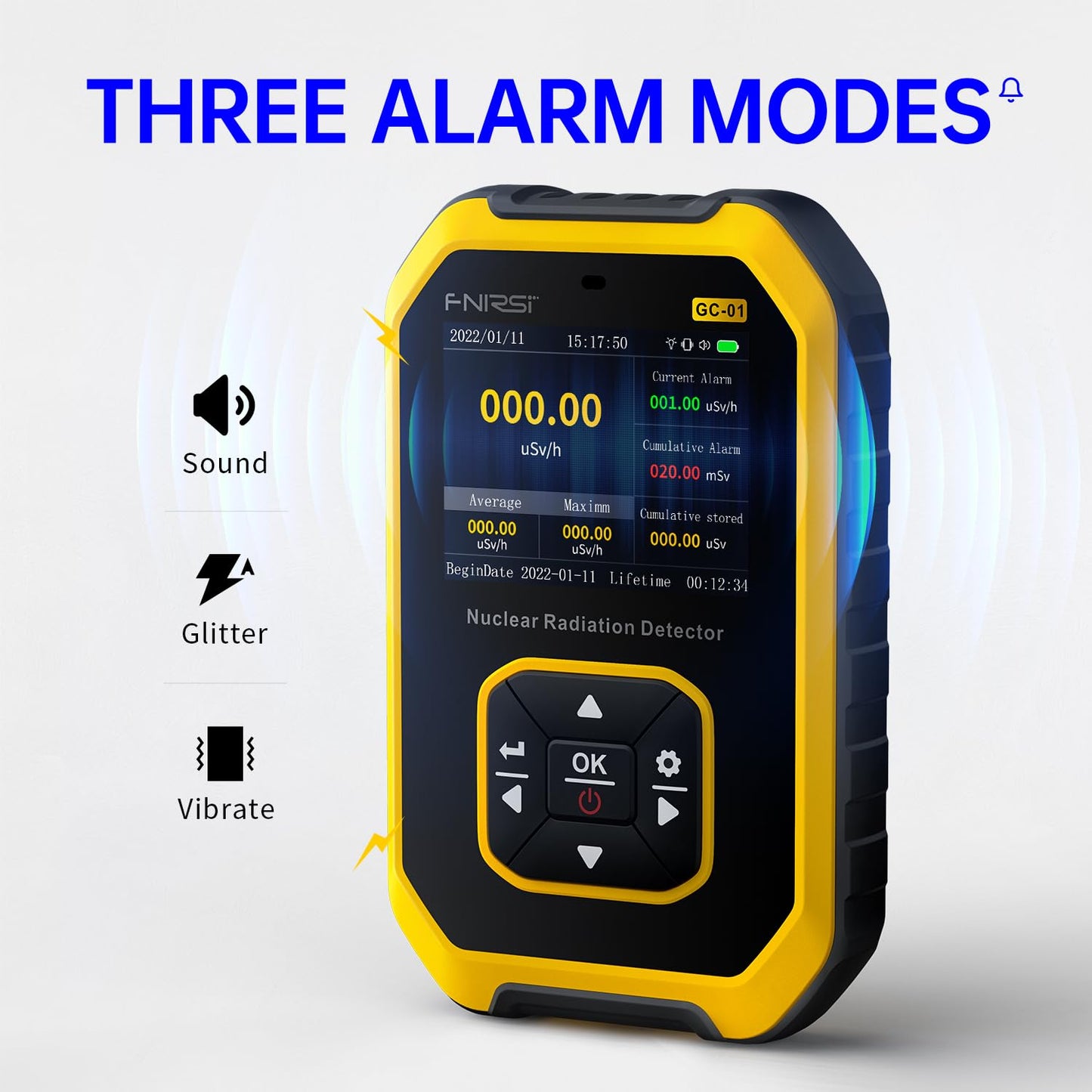 Geiger Counter Nuclear Radiation Detector - FNIRSI Radiation Dosimeter with LCD Display, Portable Handheld Beta Gamma X-ray Rechargeable Radiation Monitor Meter, 5 Dosage Units Switched