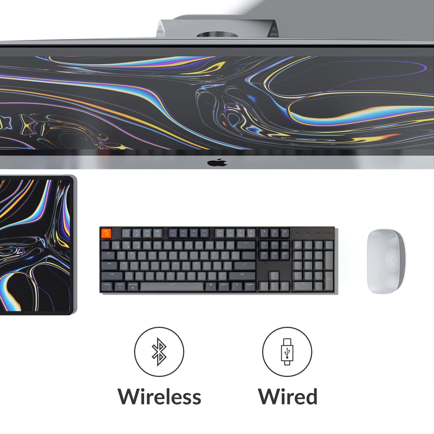Keychron K10 Full Size Layout RGB Backlit Hot-Swappable Mechanical Gaming Keyboard for Mac Windows, Multitasking 104-Key Bluetooth Wireless/USB Wired Computer Keyboard with Gateron G Pro Brown Switch