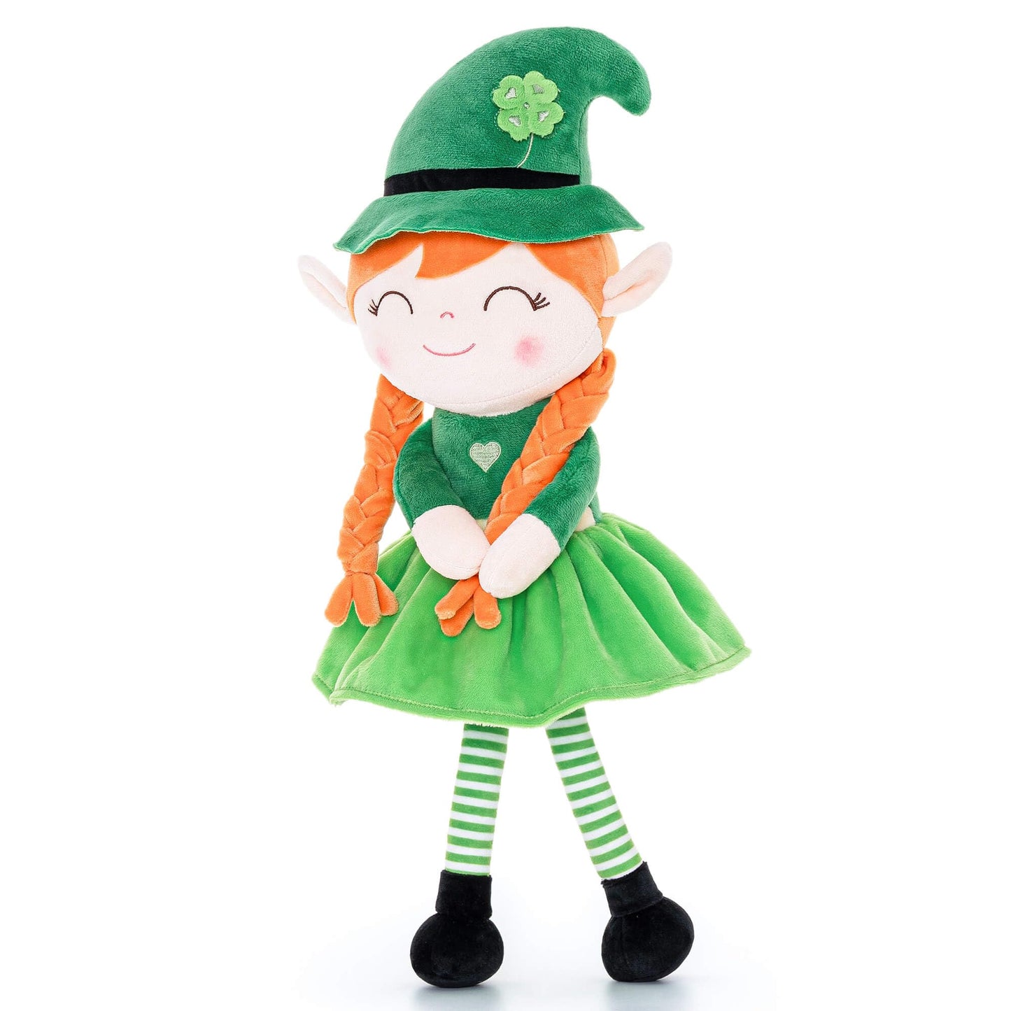 Gloveleya Plush Dolls Saint Patrick's Day Gifts Soft Blessings Doll Shamrock Wishes Plush Elf Baby Girl Gifts 16" Green