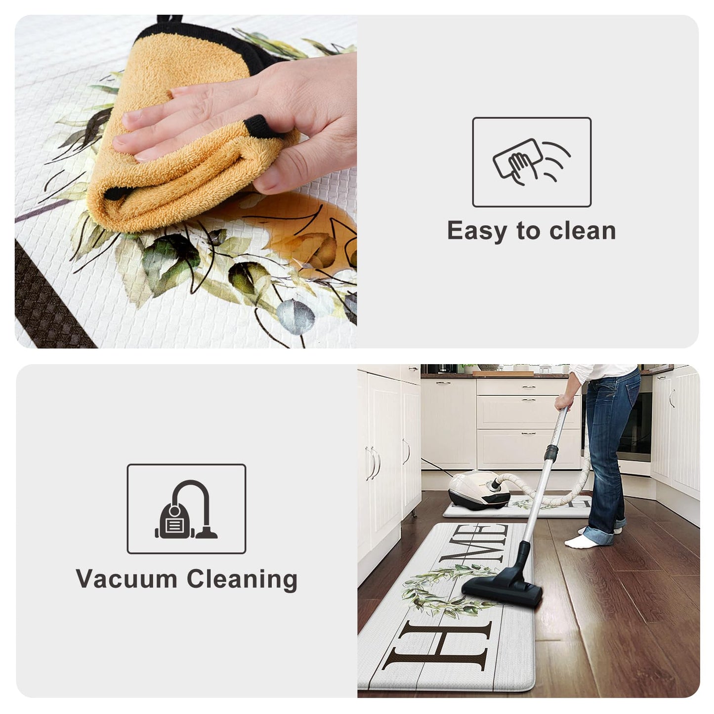 KIMODE Anti Fatigue Kitchen Rugs Sets of 2, Non Slip Waterproof Kitchen Mat, Farmhouse Kitchen Runner Rug, Ergonomic Standing Kitchen Mats for Floor 2 Piece, 20" x 59" + 20" x 32", White