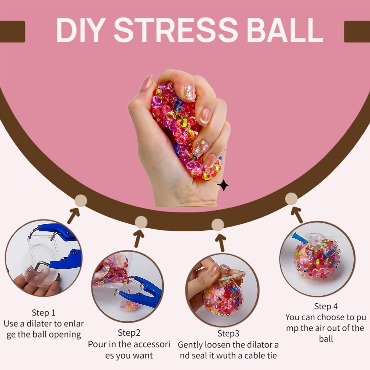 DIY Stress Ball Making Kit, Squishy Maker Kit with Blank Skins & Air Pump, Add Water to Make Your Own Crunchy Stress Balls for Adults, Transparent Squeeze Toy