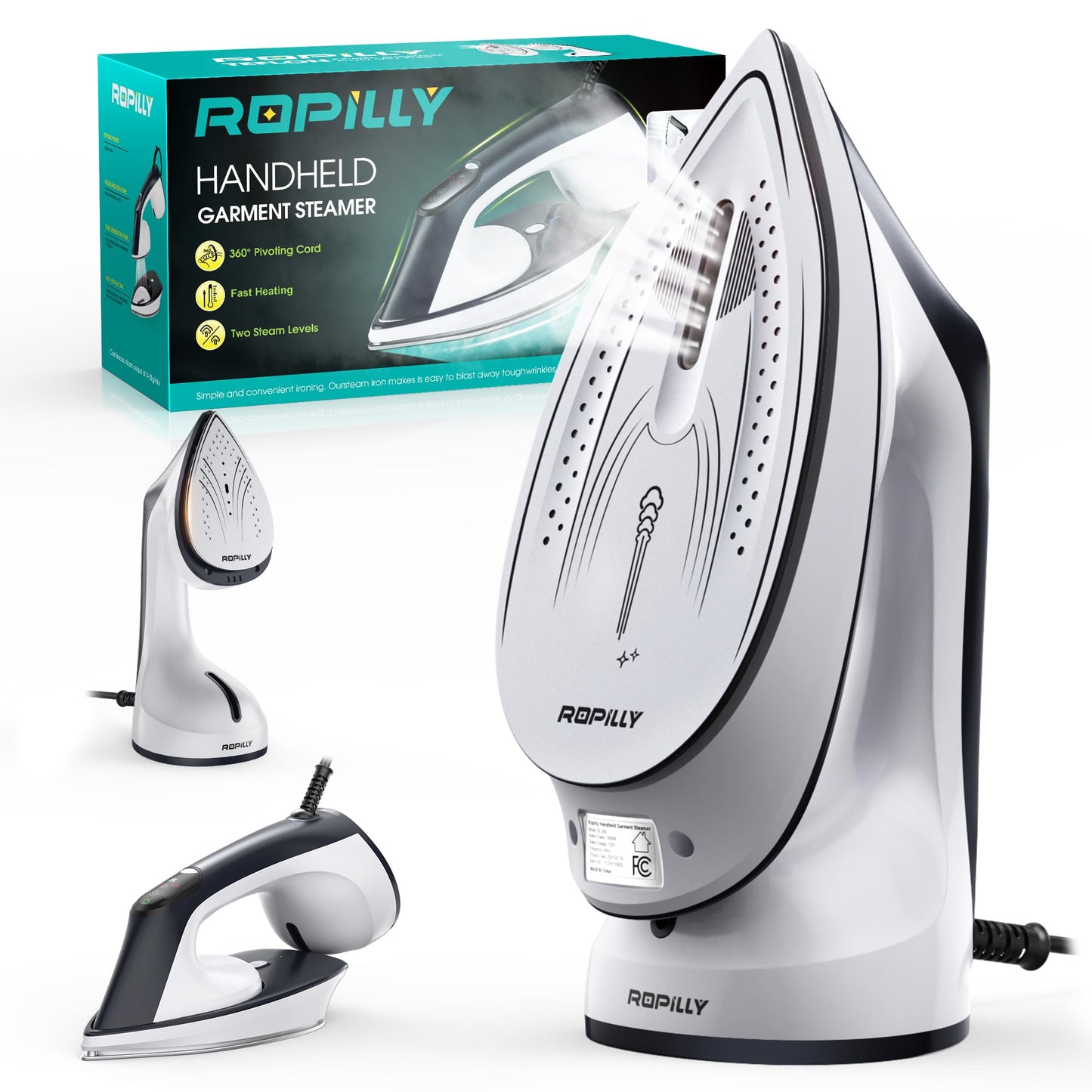 Ropilly Steam Iron for Clothes, 1600W 2-in-1 Iron & Steamer with Detachable Ceramic Soleplate, Converts from Steamer to Iron in Seconds, Auto-Off, Self-Cleaning, Wrinkle Remover for All Fabrics