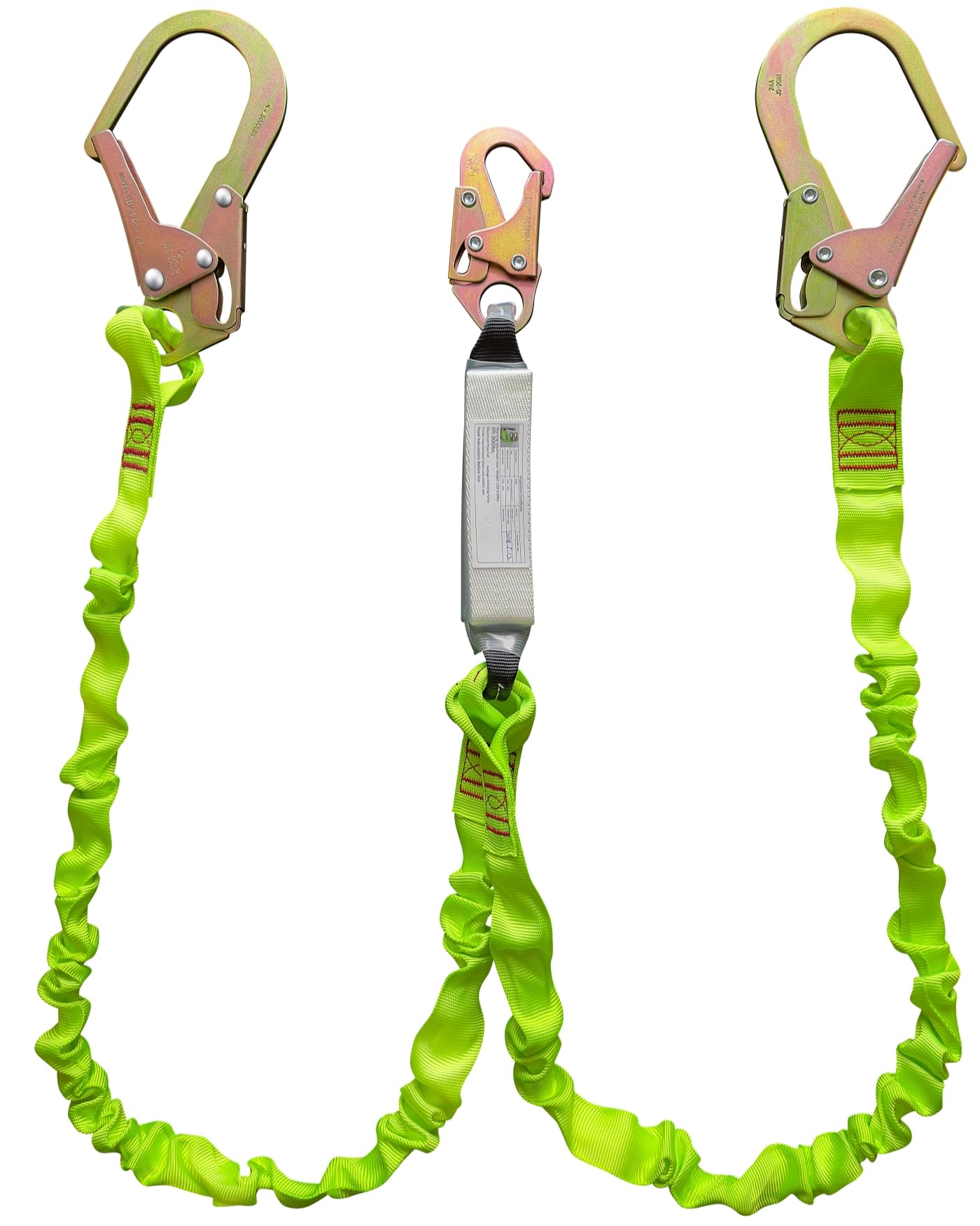 6FT Double Leg Internal Shock Absorbing Safety Fall Protection Lanyard with Dual Rebar & Snap Hook |Heavy-Duty Webbing | Roofer, Construction, Scaffolding | OSHA & ANSI Rated (A-Shock Absorbing)