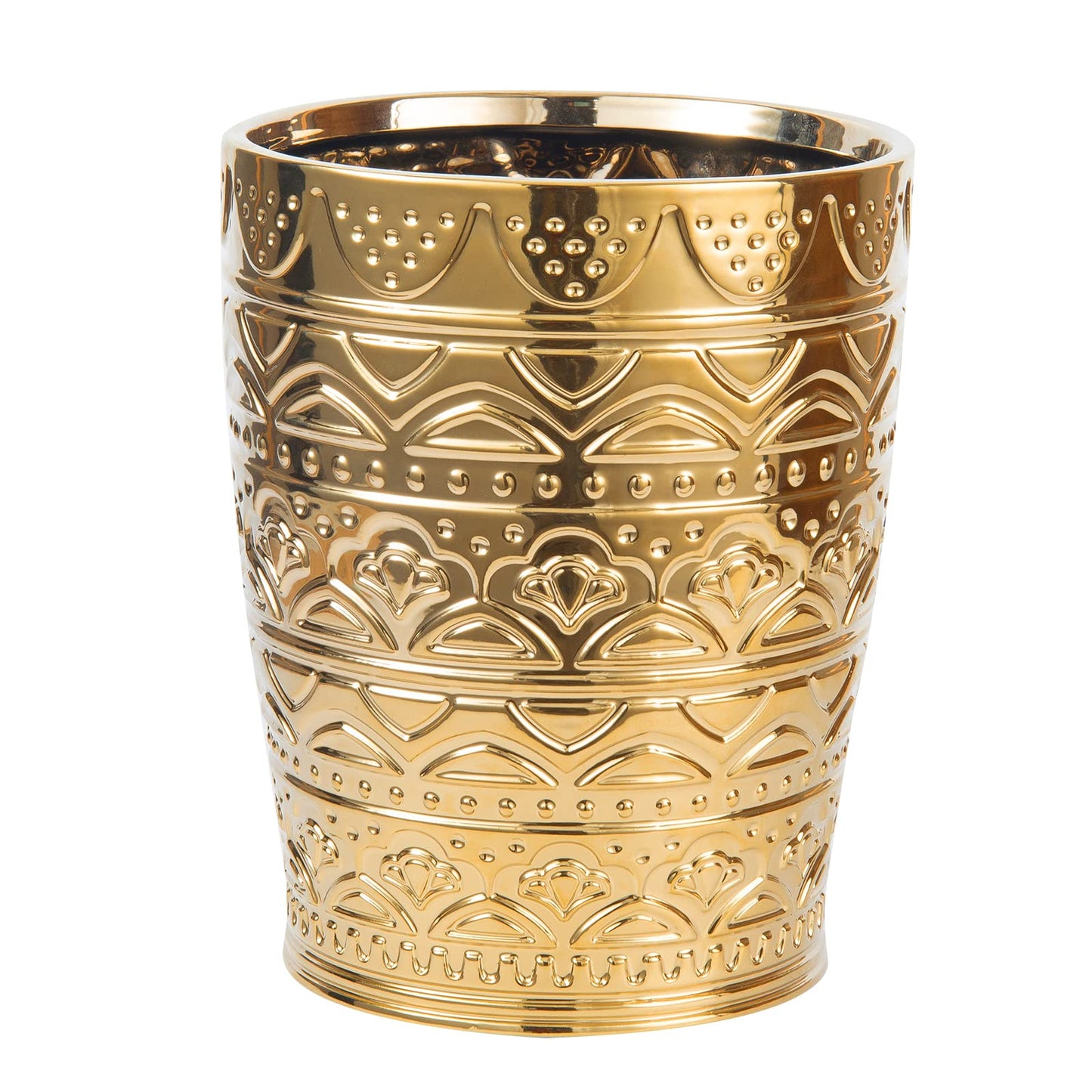 RXLVCKY Round Ceramic Small Trash Can Wastebasket, Garbage Container Bin for Bathrooms, Powder Rooms, Kitchens, Home Offices - Durable - Gold Christmas Decor