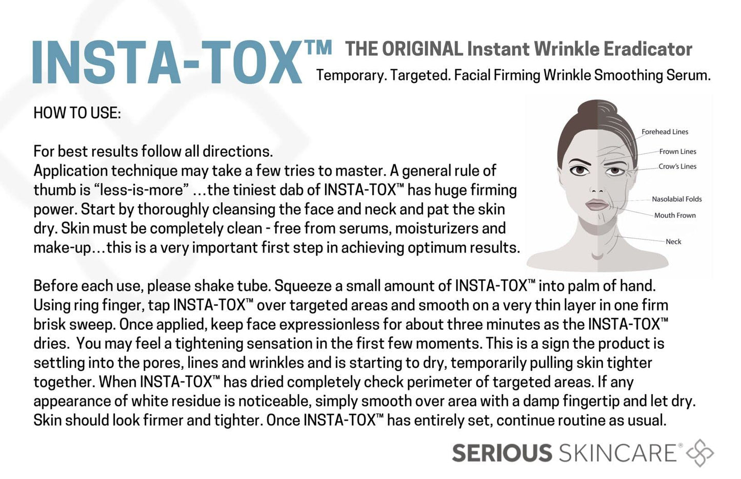 Serious Skincare INSTA-TOX Instant Wrinkle Smoothing Serum - Improves appearance of Fine Lines & Wrinkles - Temporary Skin Tightener - Instant Line Filler - Two .75 Fl Oz Tubes (2Pack)
