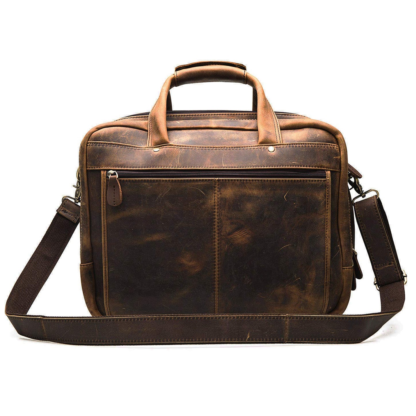 Le'aokuu Leather Mens Business Travel Laptop Case Best Portfolio Briefcase Handles Organizer Shoulder Strap Messenger Bag (Y B1001 A Brown)