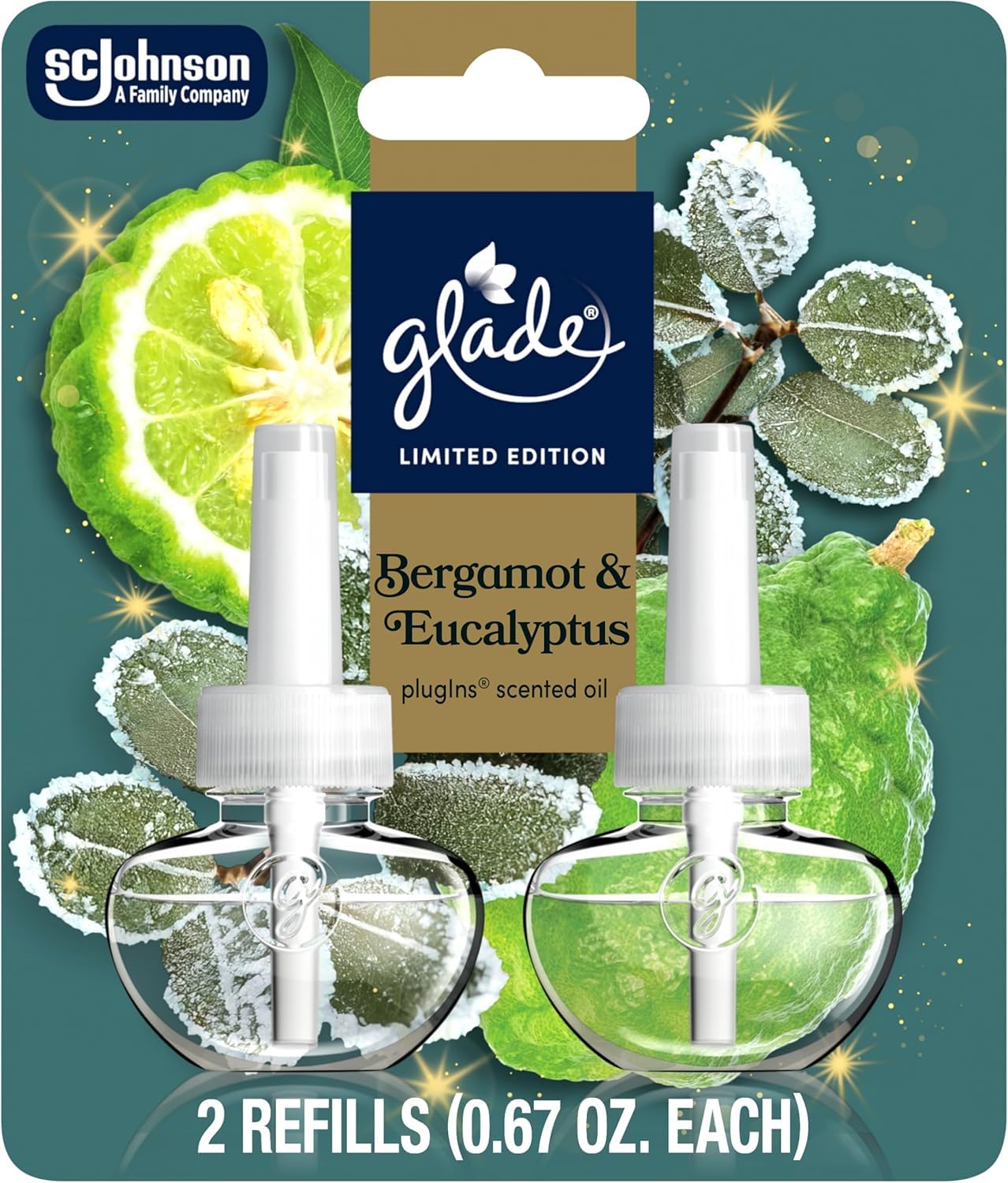 Glade PlugIns Scented 2-Count Oil Refills, 6 Pack, Bergamot & Eucalyptus, 0.67 oz