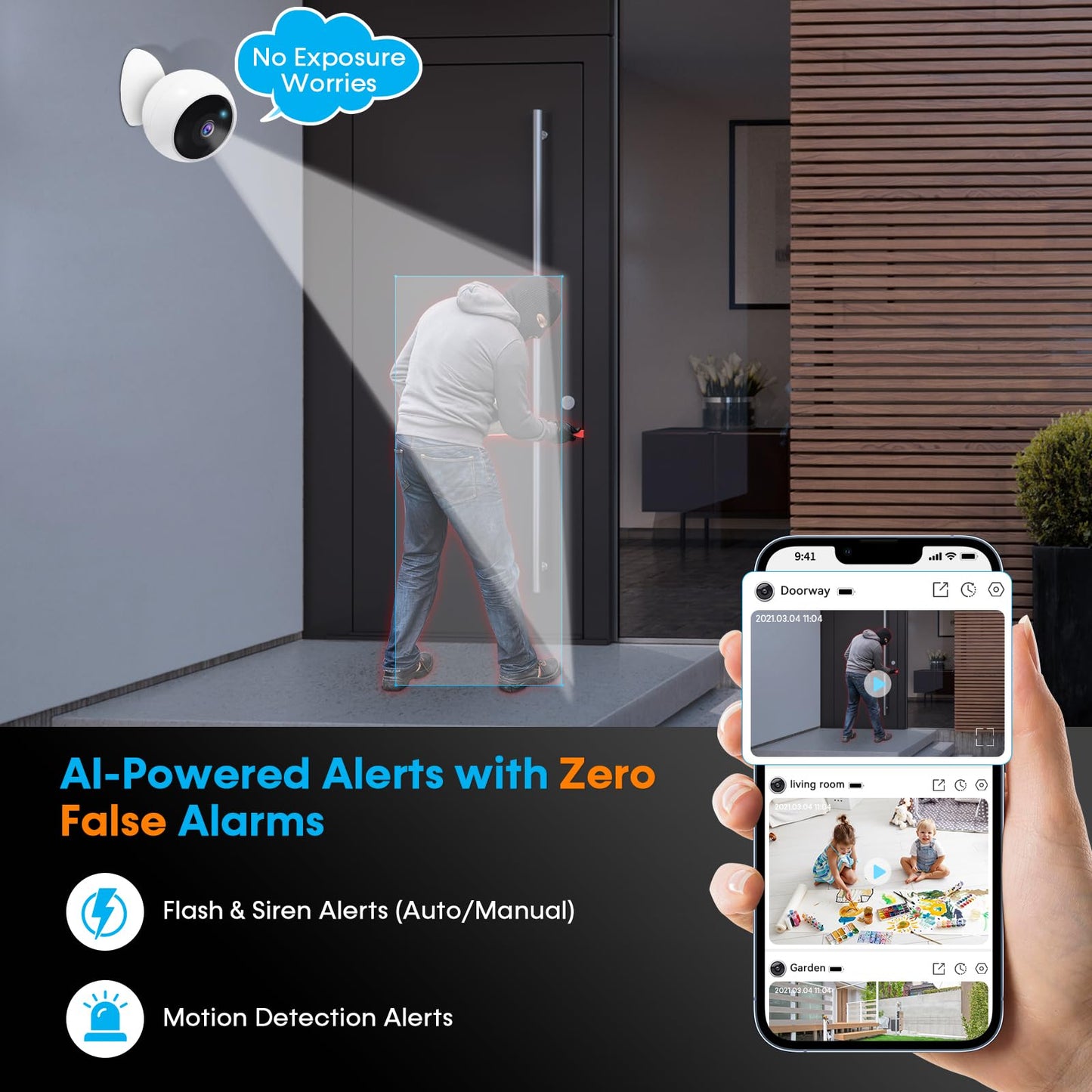 AMTIFO Security Cameras Wireless Outdoor Magnetic: Install-Free Smart Indoor 2K WiFi - Long Battery Life Powered Wireless Cameras for Home Security with AI Motion Detection