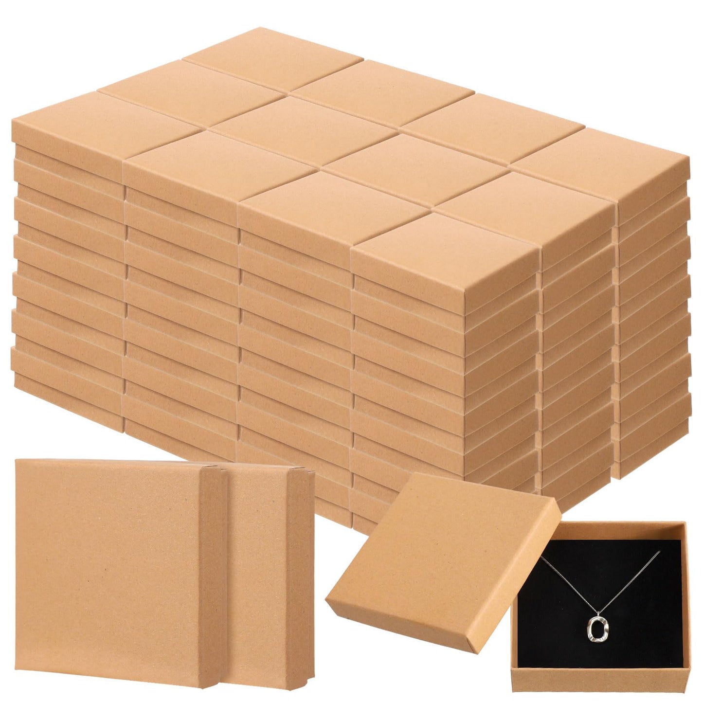 Tenceur 100 Pcs Jewelry Gift Boxes Bulk Kraft Jewelry Cardboard Box for Necklace Earring Bracelet Storage Package(Brown,3.5x3.5x1.2in)