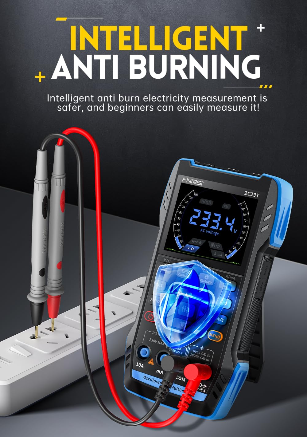 【FNRSI 2C23T Upgraded with Carrying CASE】 3 in1 Oscilloscope/Multimeter/DDS Signal Generator with 2 Channels, Automotive Oscilloscope 10MHz Bandwidth, 50MSa/s Sampling Rate, 10000 Counts, Voltage
