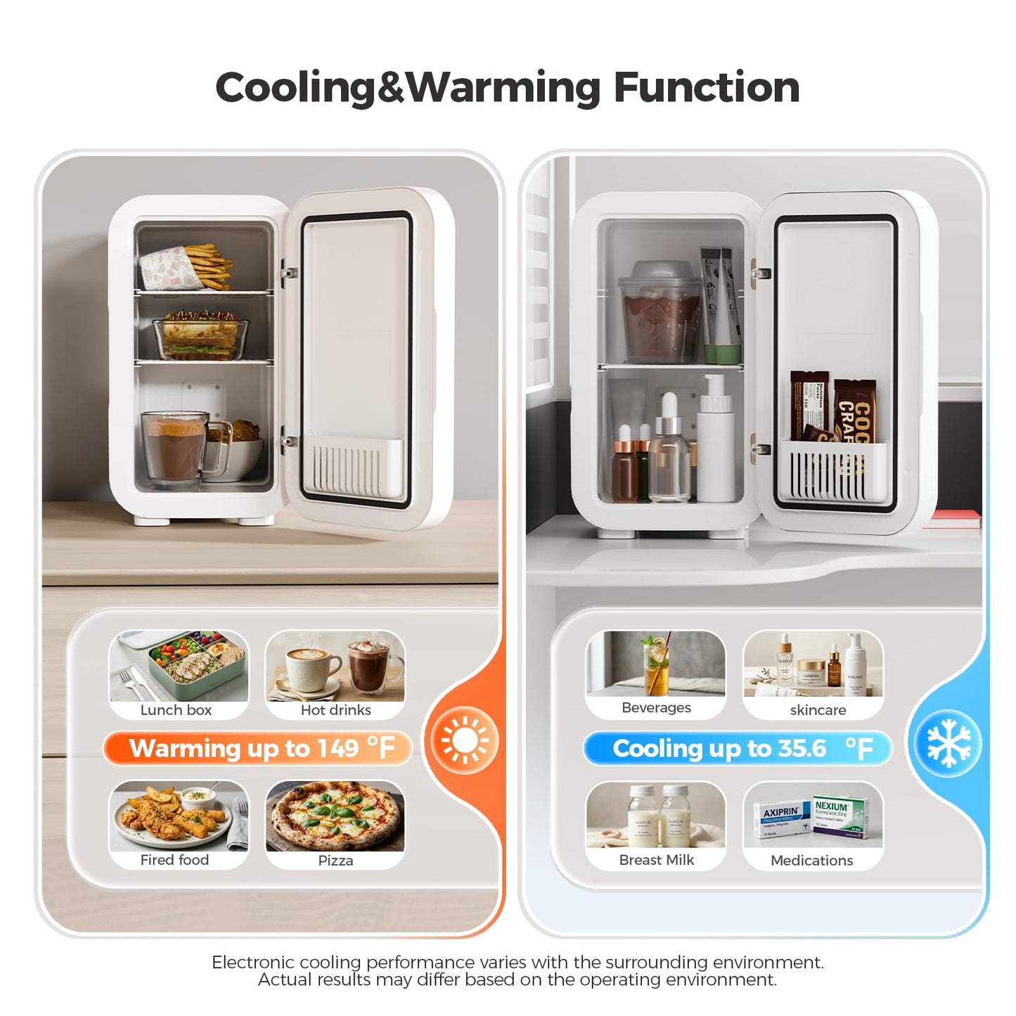 YASHE Mini Fridge, 6 Liter/8 Can 110V AC/DC Portable Thermoelectric Cooler Refrigerators for Bedroom, Personal Skin Care Fridge for Cosmetics, Drink, Milk, Office, Dorm Room and Car, White
