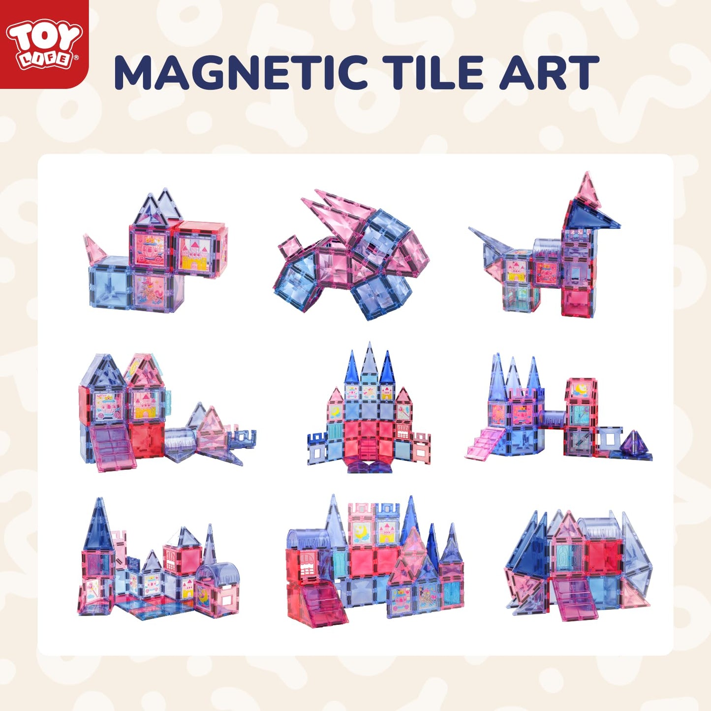 TOY Life Magnetic Tiles for Kids Ages 4-8, Building Toys Magnetic Toys for Toddlers 3+, 68pcs Princess Castle Magnet Tiles with Windows Art, Magnetic Building Blocks Toddler Toys Games