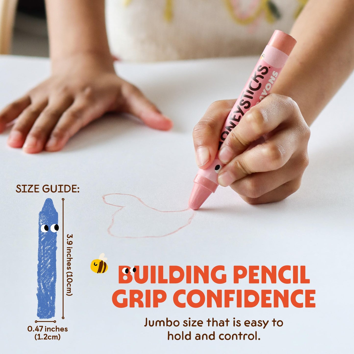 Honeysticks Jumbo Crayons (16 Pack) - Non Toxic Crayons for Kids - 100% Pure Beeswax and Food Grade Colours - 16 Bright Colours - Large, Easy to Hold and Use - Sustainably Made in New Zealand