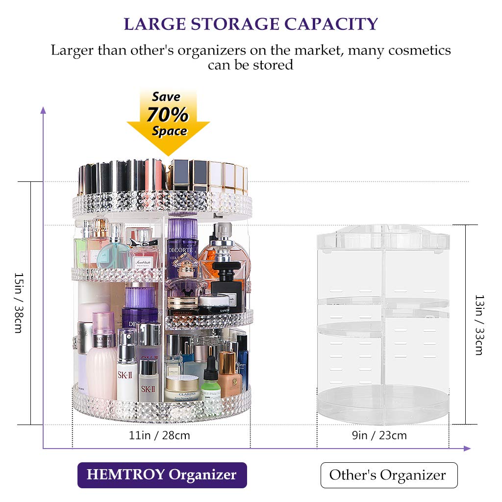 HEMTROY 360 Degree Rotating Makeup Organizer, Extra Large Capacity Perfume Organizer, Removable DIY 7 Layers Make up Organizer for vanity, Cosmetic Display Case Organizador De Maquillaje (Clear)