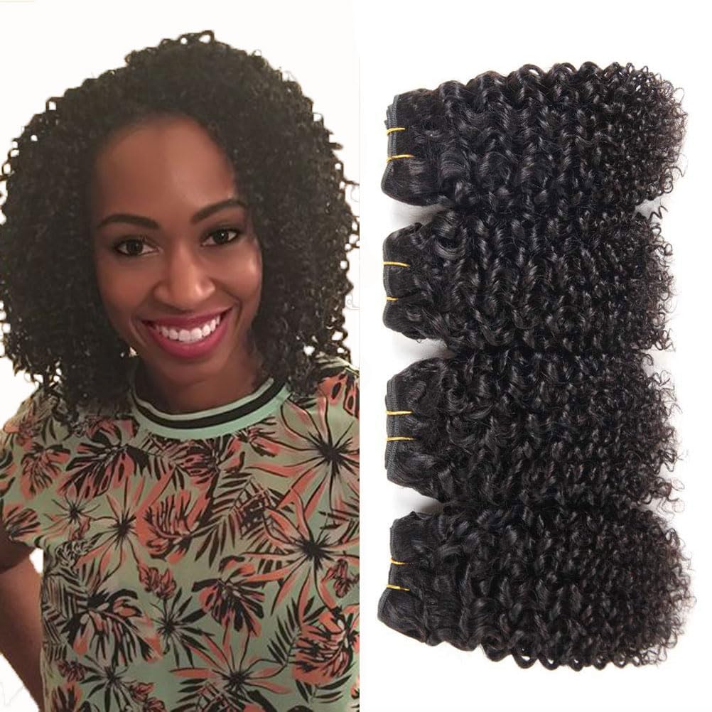 Brazilian Curly Bundles Human Hair Brazilian Kinky Curly Weave 4 Bundles Human Hair 100% Unprocessed Brazilian Virgin Human hair Natural Color (Curly Bundles, 4x10 Inch)