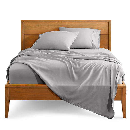 Bare Home Split Head Flex King Sheet Set - 1800 Ultra-Soft Microfiber Bed Sheets - Double Brushed - Deep Pockets - Easy Fit - 4 Piece Set - FlexTop King Bedding (Split Head Flex King, Light Grey)
