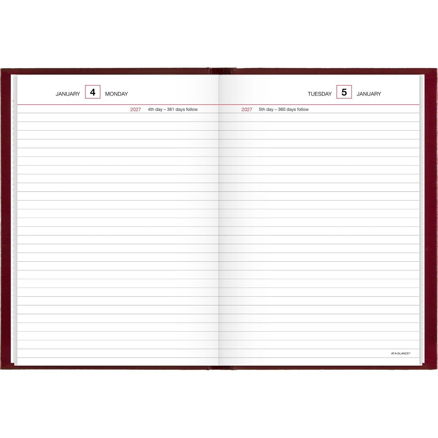 AT-A-GLANCE 2027 Daily Planner, Standard Diary, 5.75" x 8.25" Reminder Journal, Hardcover, Red (SD3891327)