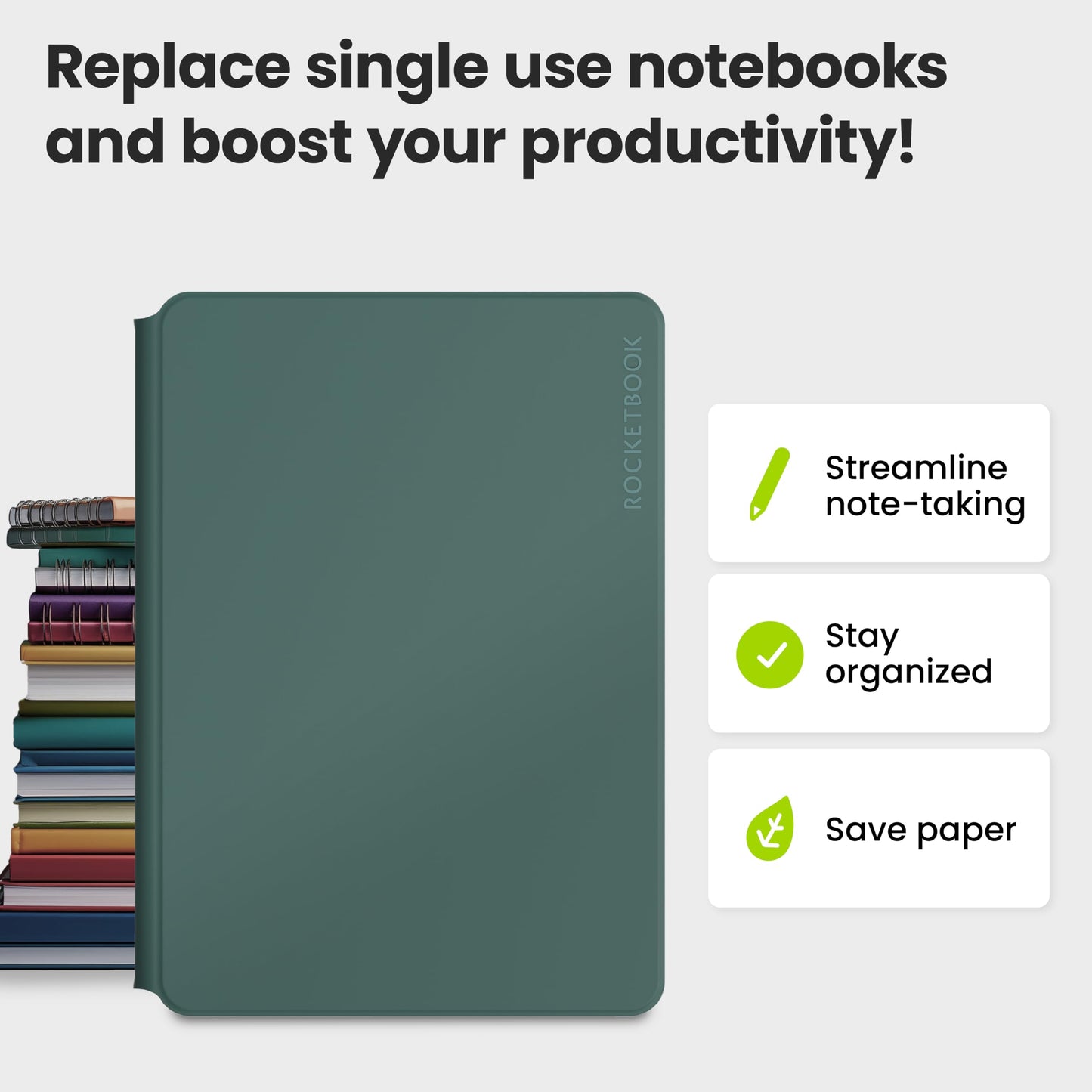 New Rocketbook Pro 2.0 Smart Notebook | Green | Scannable Office Notebook with 20 Sheet Page Pack - Lined and Dot Grid | Hardcover Vegan Leather Reusable Notebook with 1 Pilot Frixion Pen & 1 Microfiber Cloth | Letter Size: 8.5 in x 11 in