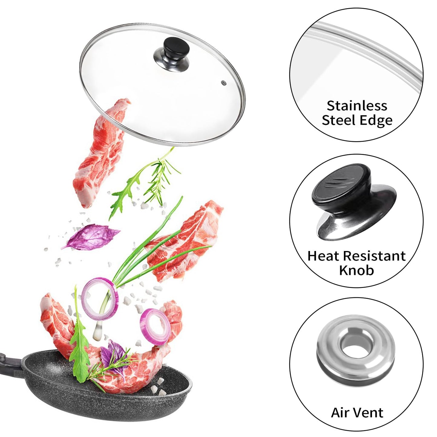 14 Inch Pan Lid, 14'' Frying Pan Lids, Tempered Glass Cast Iron Lid for Skillets, Fry Pan, Wok Pot (14 inch)