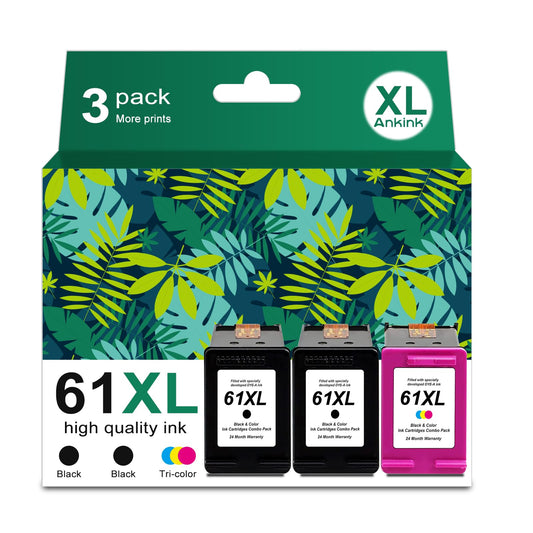 Ankink Remanufactured 61XL Ink Cartridge Replacement for HP 61 XL HP61XL Envy 5530 4500 2540 4630 4501 4502 4635 3050 2542 3512 4632 3510 3050a 2514 2541, Black, Tri-Color, 3-Pack