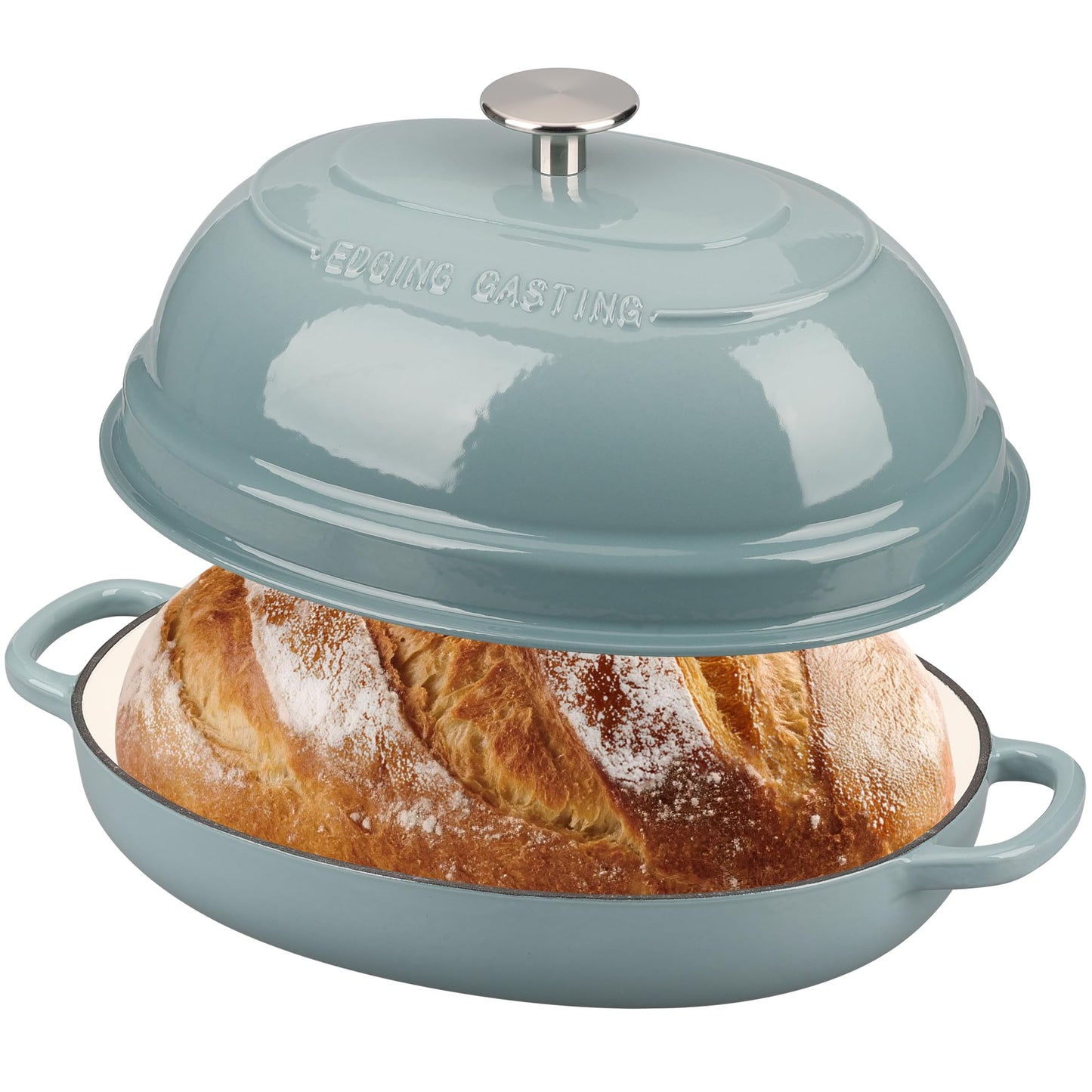 EDGING CASTING Enameled Oval Cast Iron Dutch Oven Pot with Lid, Bread Dutch Oven for Sourdough Bread Baking, Dutch Oven Bread, Bread Oven, 6QT, Seasalt