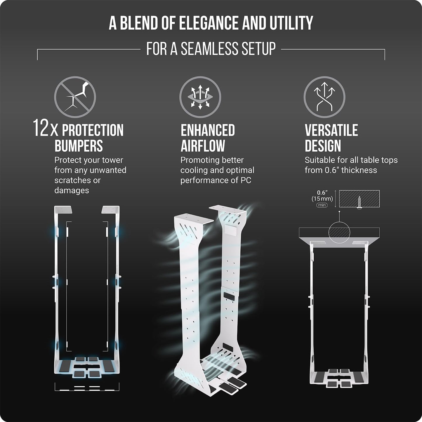 Heavy Duty Under Desk PC Holder – Up to 77 lbs Load Capacity - Adjustable Computer Tower Holder - Under Desk Computer Mount (White)